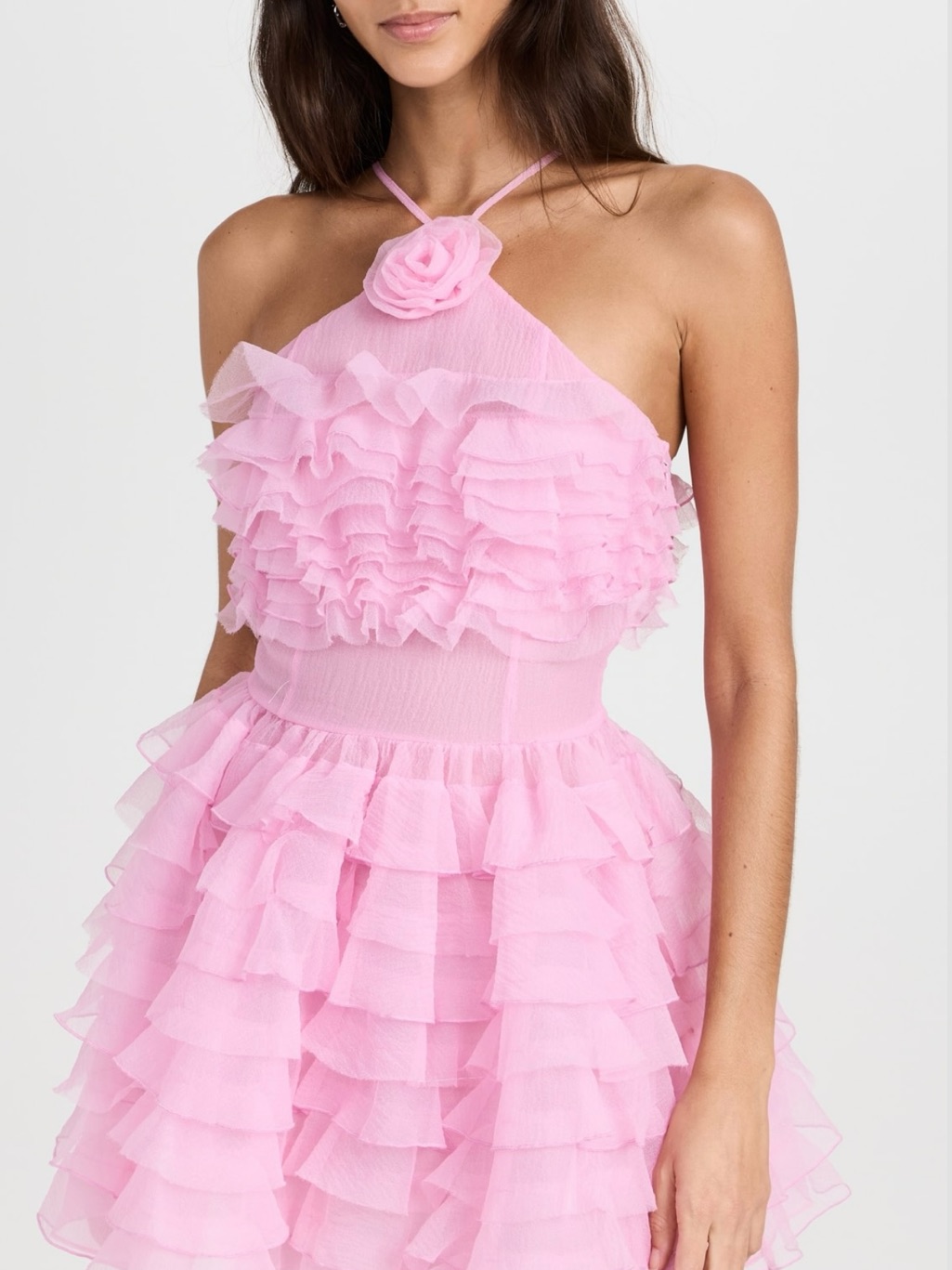 Pink Ruffle Halter Party Dress